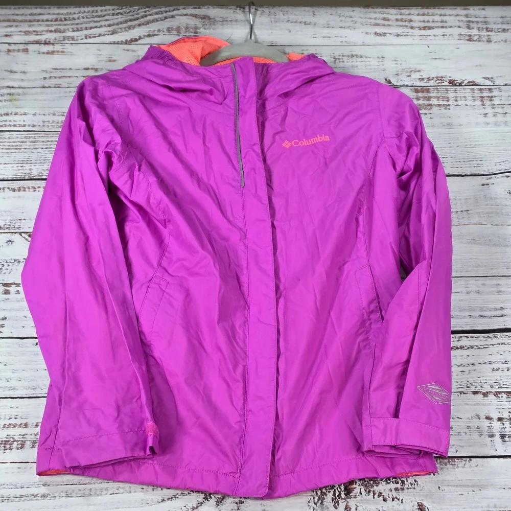 Columbia Rain Jacket Kid M 10/12 Purple Excellent Omni-Tech Waterproof Shell